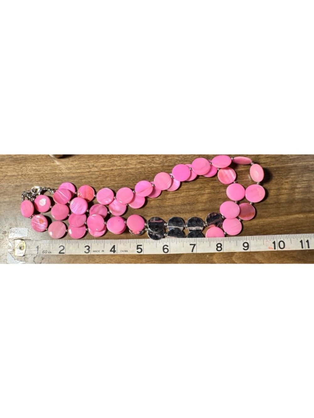 Pink & Black Shell Disc Beaded Statement Necklace With Adjustable Lobster Clasp - Picture 10 of 10